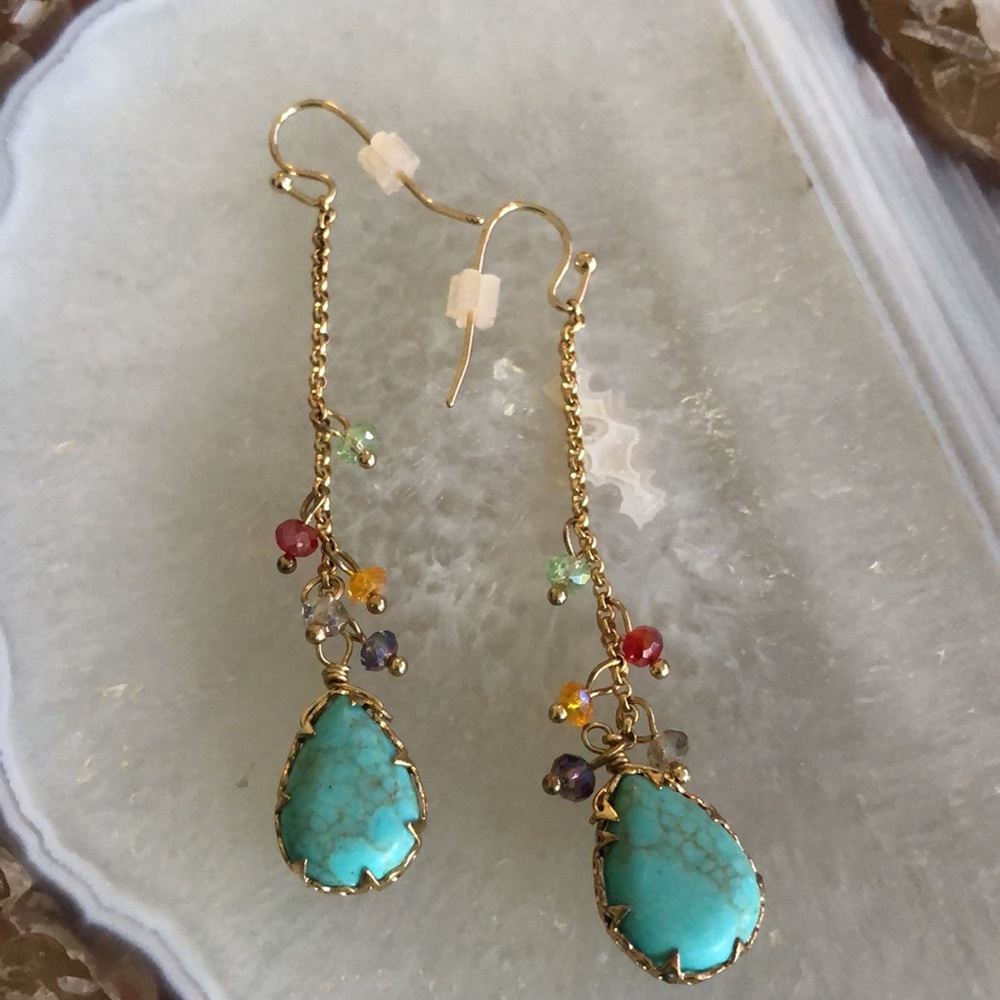 Genuine Turquoise & Crystal Linear Dangle Earrings-NWT-Boutique